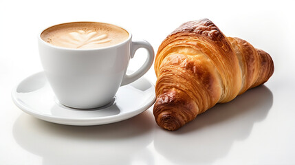 coffee and croissant, white background