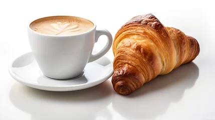 Foto op Plexiglas coffee and croissant, white background © PerOlav