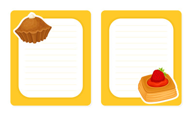 Recipe Card with Baked Product and Sweet Pastry Vector Template