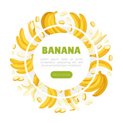 Banana Fruit Banner Design with Yellow Peel Vector Template