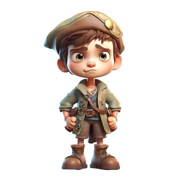 cute boy dressed as a WW2 soldier - 3d illustration