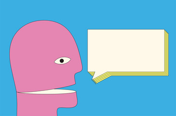 Retro banner with man and bubble speech. Vector illustration.