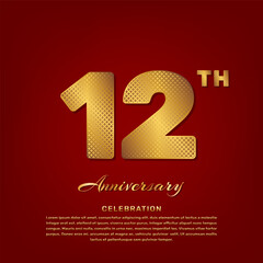 Vector template with golden pattern number style isolated on red background, simple and luxury vector template for 12th anniversary celebration event