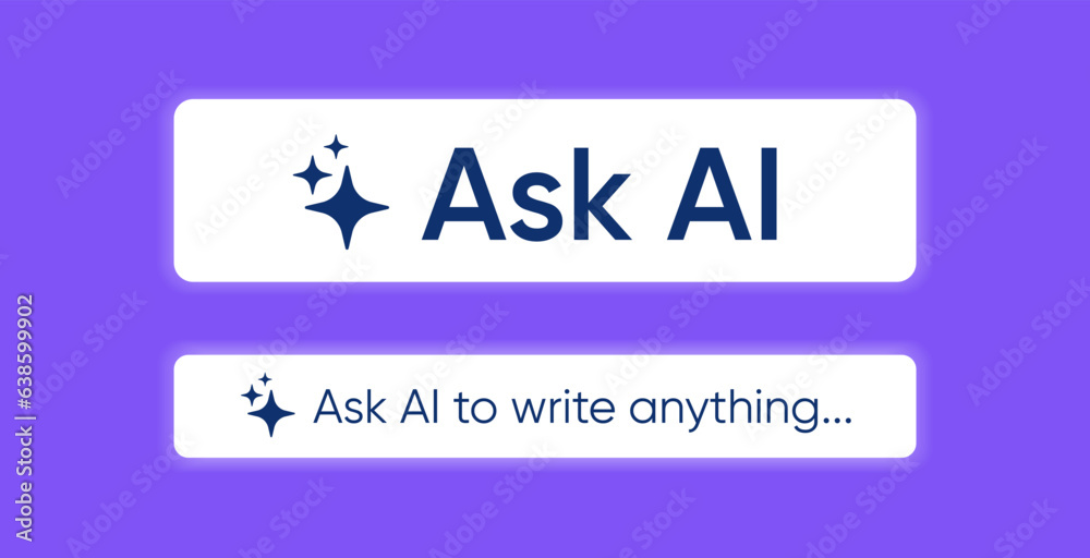 Poster ask ai button. artificial intelligence icon. computer brain. generate text pressbutton. magic brain 