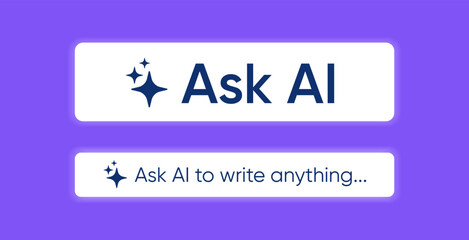 Ask AI button. Artificial intelligence icon. Computer brain. Generate text pressbutton. Magic brain assistant. Vector illustration.