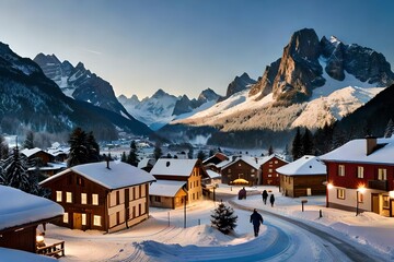 ski resort in the mountains generated Ai.