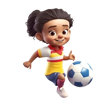 3D Render of a little boy playing soccer isolated on white background