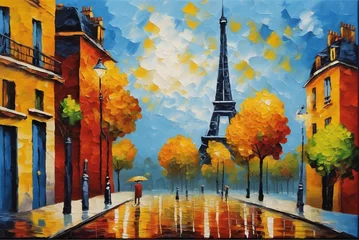 Foto op Plexiglas Painting of the Eiffel Tower in paris, a Leonid Afremov style oil painting, pixabay contest winner, american scene painting, detailed painting, impressionism, fauvism © Max