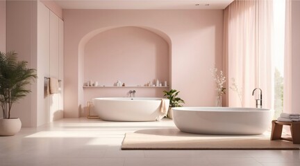 Fototapeta na wymiar minimal bathroom interior with soft color theme