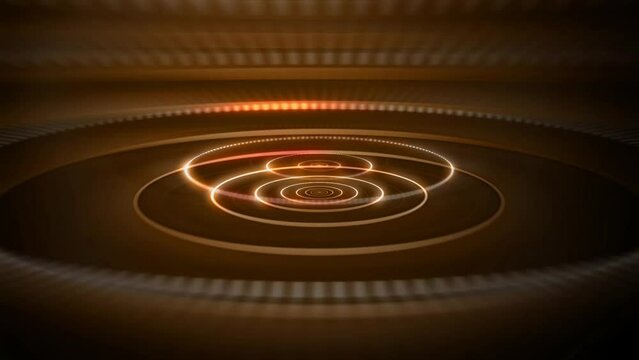4K orange signal waves animation in loop. Vibrant and shiny glowing ripples. Hypnotizing spiral circulars radiating outward stock video.