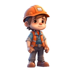 3D Render of a Little Boy with helmet and work overalls