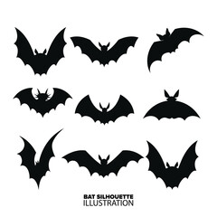 Bat Silhouette Collection Set: Conjuring the Spirit of Halloween with Spooky Vampire Vector Art - Transparent Background, PNG, Vector