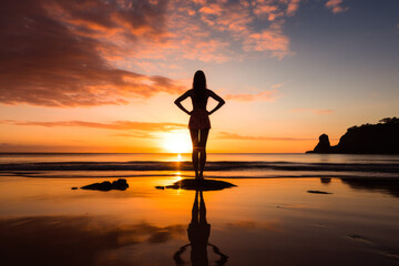 Beach sunrise with yoga practice 