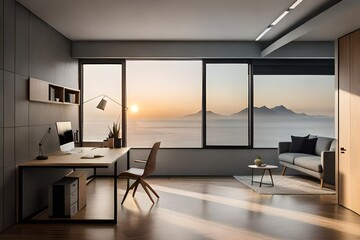 modern living room with kitchen