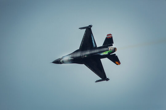 General Dynamic F16 Falcon Viper demo team jet fighter at the sky during air show
