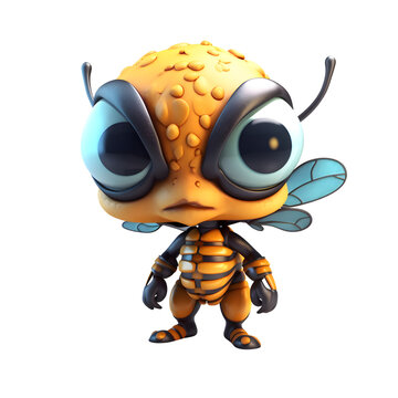 Cartoon bee with big eyes on white background. 3d illustration