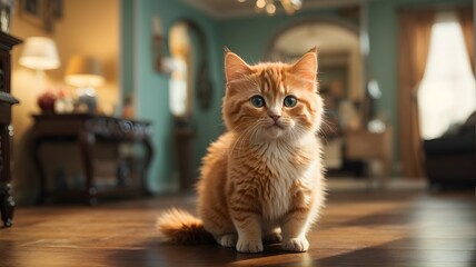 photo munchkin orange cat in house