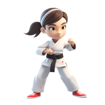 3D Render of a taekwondo girl with white background