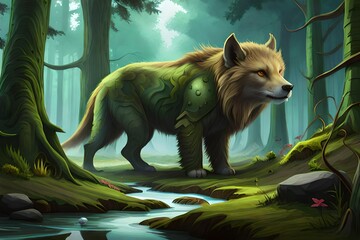  a concept art for a fantasy creature living in a mystical forest.