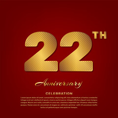 Vector template with golden pattern number style isolated on red background, simple and luxury vector template for 22th anniversary celebration event