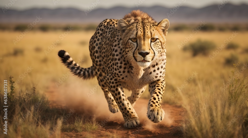 Wall mural photo wildlife cheetah running on savanna