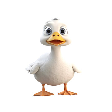 3D rendering of a cute cartoon duck with a white background.