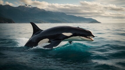 photo killer whale jumping on water