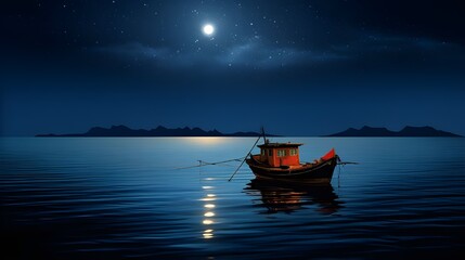 Naklejka premium fishing boat at night