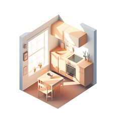 Kitchen interior isometric composition with furniture and window isolated vector illustration