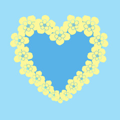 Yellow heart with flowers on blue background. Emoticons symbol modern, simple, printed on paper. icon for website design