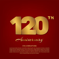 Vector template with golden pattern number style isolated on red background, simple and luxury vector template for 120th anniversary celebration event