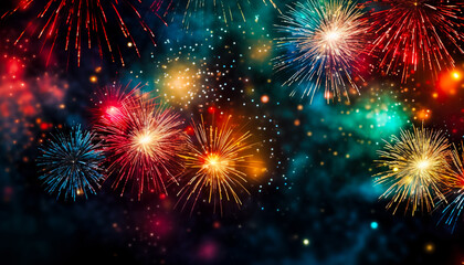 Fototapeta premium Abstract colored firework background with free space for text, digital ai