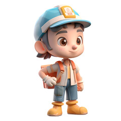 3D Render of a Little Boy with a helmet and work clothes