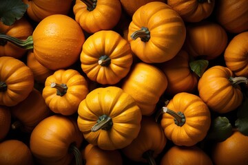 Pile of Pumpkins background. Close-up of pumpkins. Autumn harvest. Halloween background. generative AI