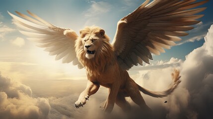 A lion with wings from Bible. Generative AI.