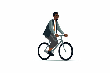 black man in business suit riding bycicle vector isolated illustration
