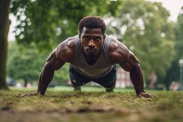 African American man training at park.