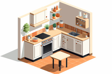 kitchen isometric vector flat minimalistic isolated illustration