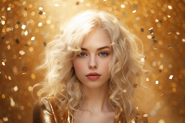 Albino woman in golden dress.