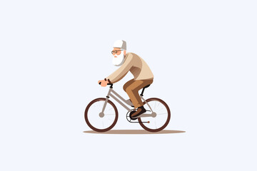 old man riding bycicle vector flat minimalistic isolated illustration