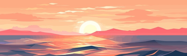 Naklejka premium sunrise ocean vector flat minimalistic isolated illustration