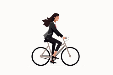 woman in business suit riding bycicle vector isolated illustration