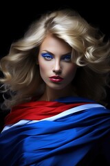 Beautiful woman in the colors of the French flag.
