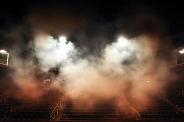 Stadium arena with lights and smoke.