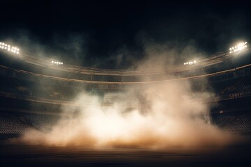 Stadium arena with lights and smoke.