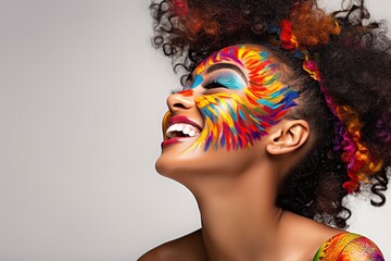 Naklejka premium Laughing young African American woman with fashionable make up.