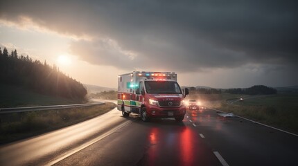 photo medic ambulance on duty on highway road