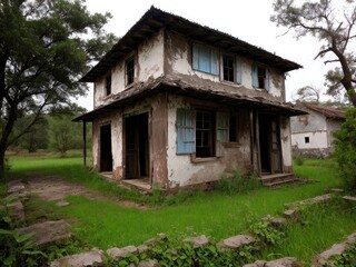 An old, dilapidated house. Dramatic landscape? Generative AI