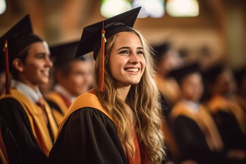 Happy smiling girl at graduation ceremony.