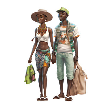 Young african american couple with bags on a white background.